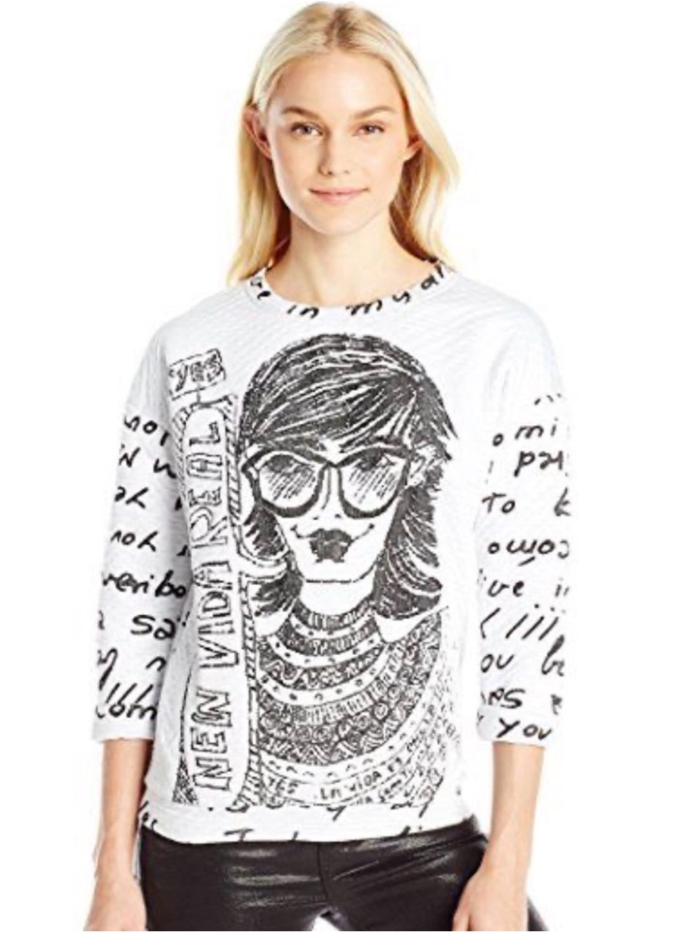 Desigual Graphic Black & White Novelty Sweatshirt size small